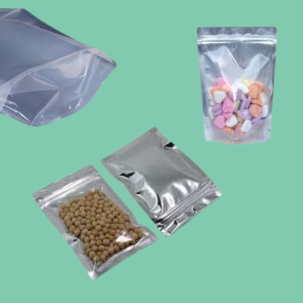 Túi zipper 1 mặt bạc, 1 mặt trong